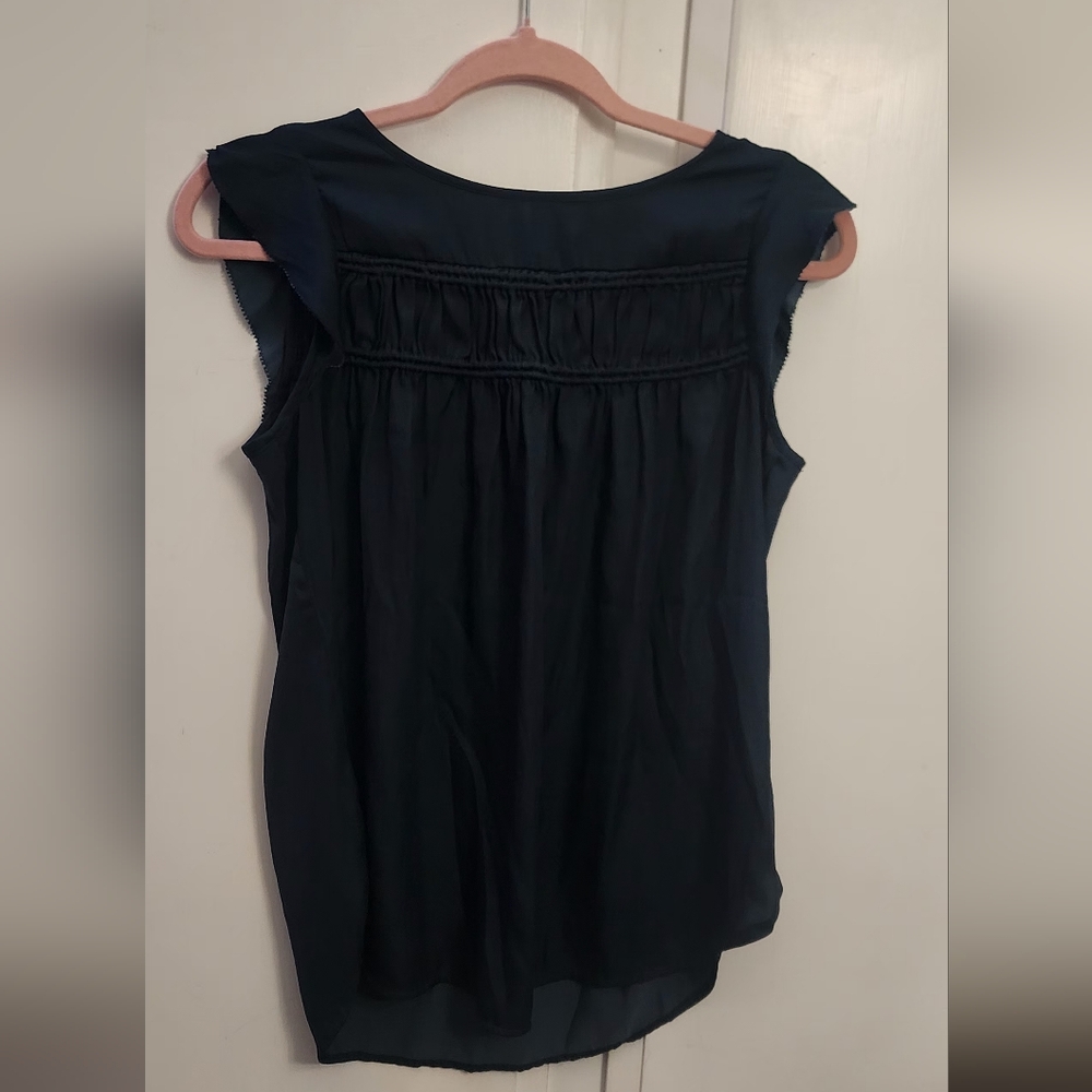 LOFT Navy Ruffle Sleeve Blouse